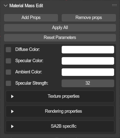 Material Mass Edit Panel